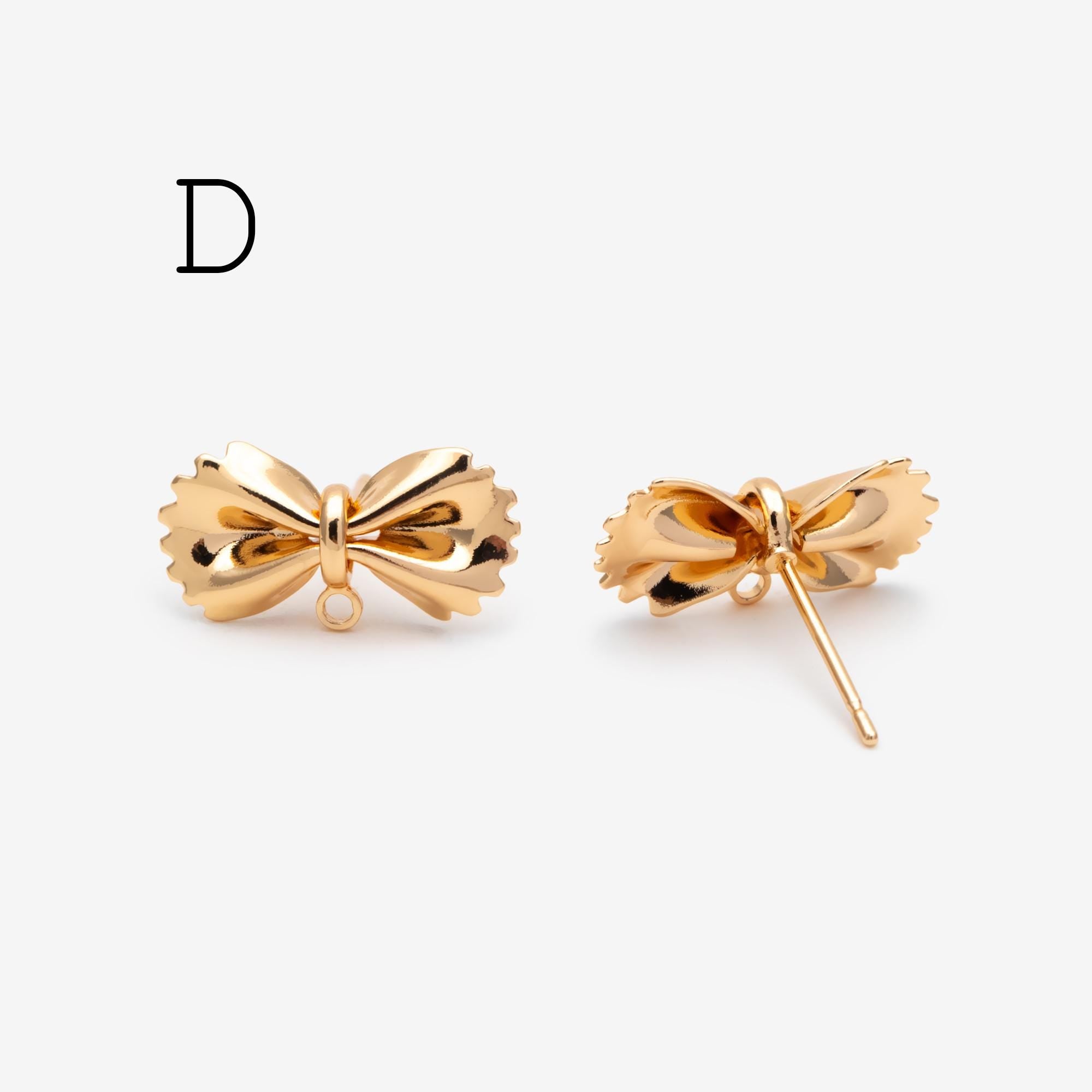 4pcs CZ Pave Gold Ear Post, Bowknot Stud Earring with Loop (#GB-747)